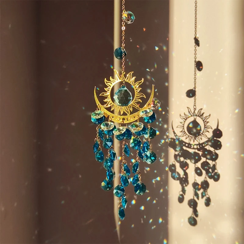 Pendentif en cristal Papillon Soleil Lune Doré Attrape-soleil de jardin Carillon éolien Chaîne de cristal Prisme arc-en-ciel pour la maison, la fenêtre, les fêtes 1pcs2026