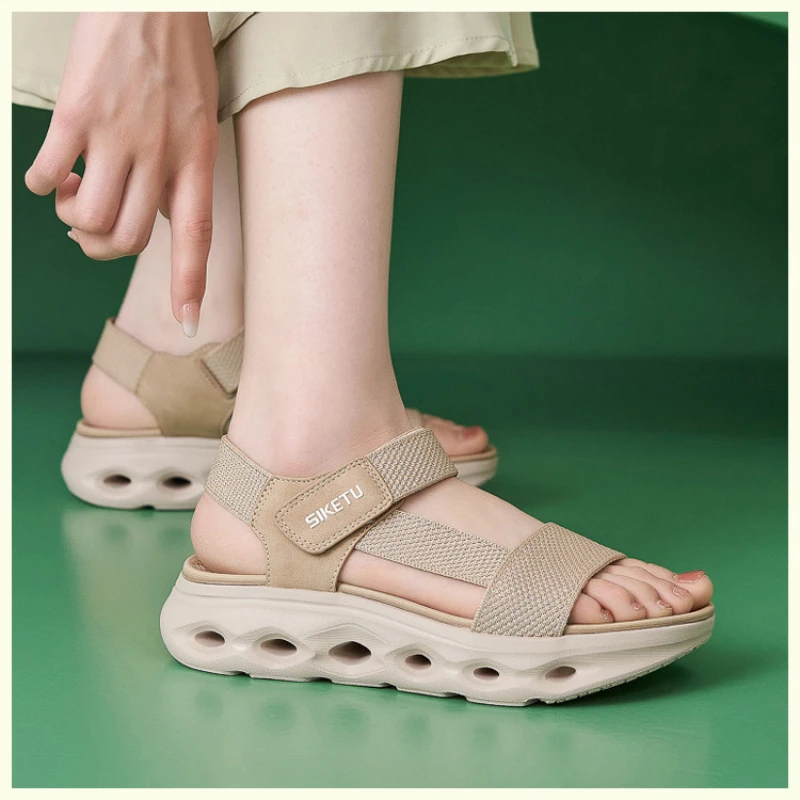 Komfortable Wandersandalen Weichsohlige Pendler-Schuhe Klettverschluss Doppelschnallen-Loafer Britische Kleine Lederschuhe Frühling Dicksohlige Schuhe Image