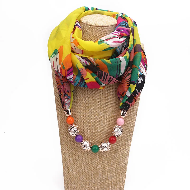 Donne stampa sciarpa in Chiffon dichiarazione collana ciondolo sciarpa donna Boho fazzoletto da collo Foulard Femme accessori Hijab sciarpa