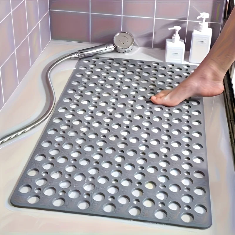 Tapis de douche antidérapant pour salle de bain avec ventouses, design à trous ronds, tapis de sécurité à drainage rapide, adapté aux salles de douche et aux tapis de salle de bain
