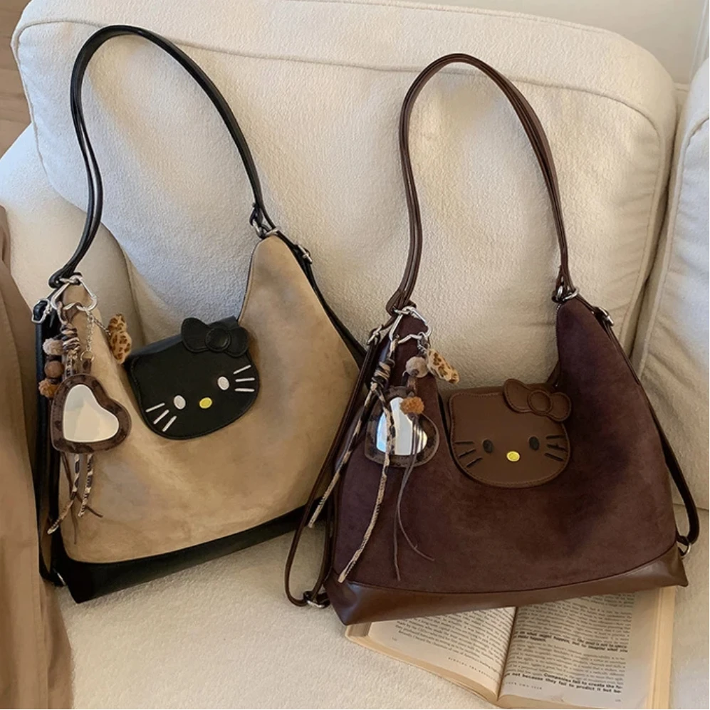Neue Hello Kitty Cartoon-Umhängetasche für Damen, modische, hochwertige Damenhandtasche, einfarbig, große Kapazität, Einkaufstasche, Geschenk