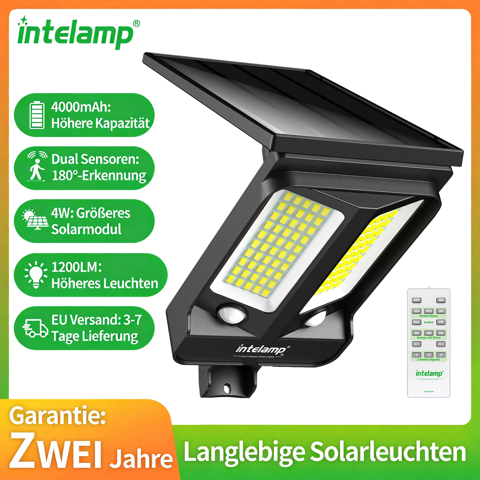 intelamp Solar-Straßenleuchten für den Außenbereich, Solar-Sicherheitsflutlicht mit zwei Bewegungssensoren, wasserdichte Straßenleuchte für Garten, Hof, Garage solar lampe led solar außenleuchte solar