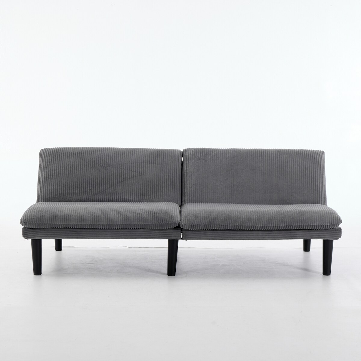 OKWISH Klappbares 2-Sitzer-Sofa aus Samt in Grau, 3-fach verstellbare Rückenlehne, Holz-Lattenstruktur, als Sofa und Gästebett Image