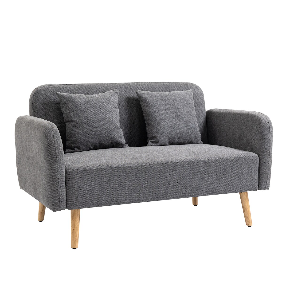 OKWISH 2-Sitzer-Sofa aus Polyester in Grau, 130x70x80 cm, mit 2 Kissen und verstellbaren Fußstützen, Beine aus massivem Gummiholz Image