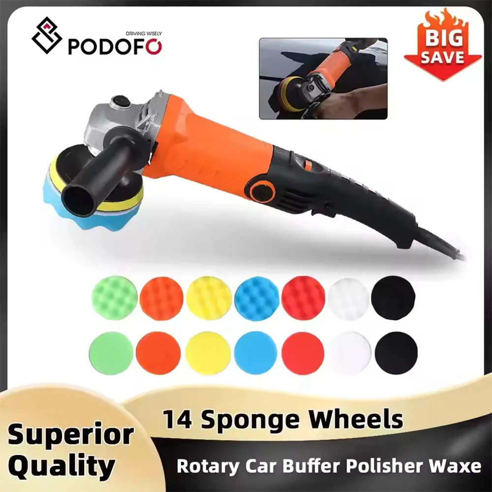Podofo 1200W Rotary Car Buffer Polisher Waxer Detachable Handle for Boat Car Polishing and Waxing 8800RPM Sponge Rotary Polisher Image