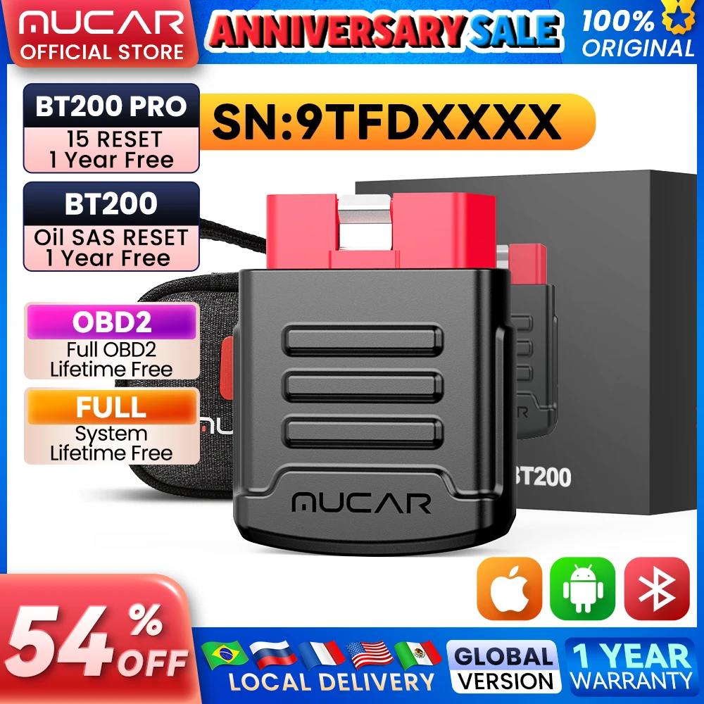 MUCAR BT200 Kfz-Diagnosetools, Obd 2, Bluetooth-WLAN-Scanner für alle Autos, automatischer Obd2-Tester, 15 Resets-Diagnose Image