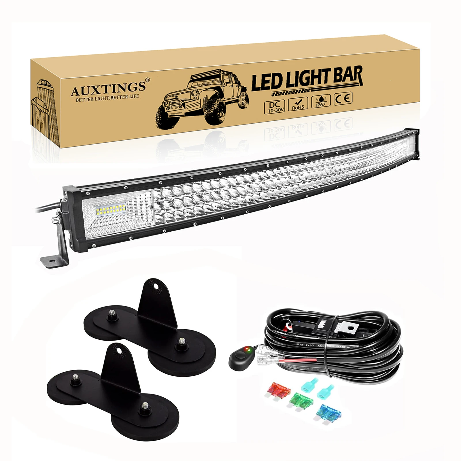 7D 22–52 Zoll gebogene 270 W-675 W Off-Road-LED-Lichtleiste mit starken Magnethalterungen, Draht-Set, 12 V, 24 V, LED-Leiste für SUV, LKW, 4 x 4 Boot