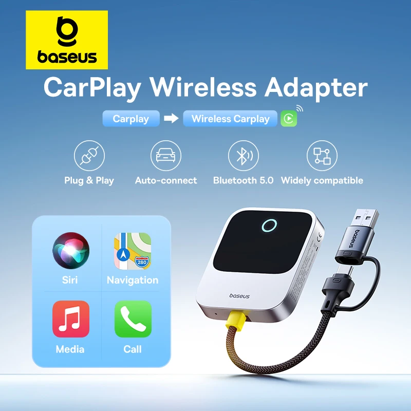 Baseus Wireless CarPlay verkabelt mit kabellosem CarPlay-Adapter, Auto Connect Car Intelligent Systems Plug&Play Bluetooth Smart CarPlay Image