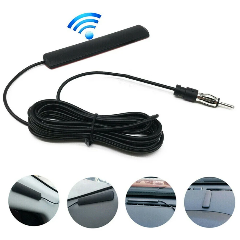DC 5–12 V AM/FM-Radioantenne, Auto-Innenraum, versteckte verstärkte Antenne, 85–860 MHz, Autoradio-Patch-Antenne für Auto, LKW, Motorrad, Boot Image