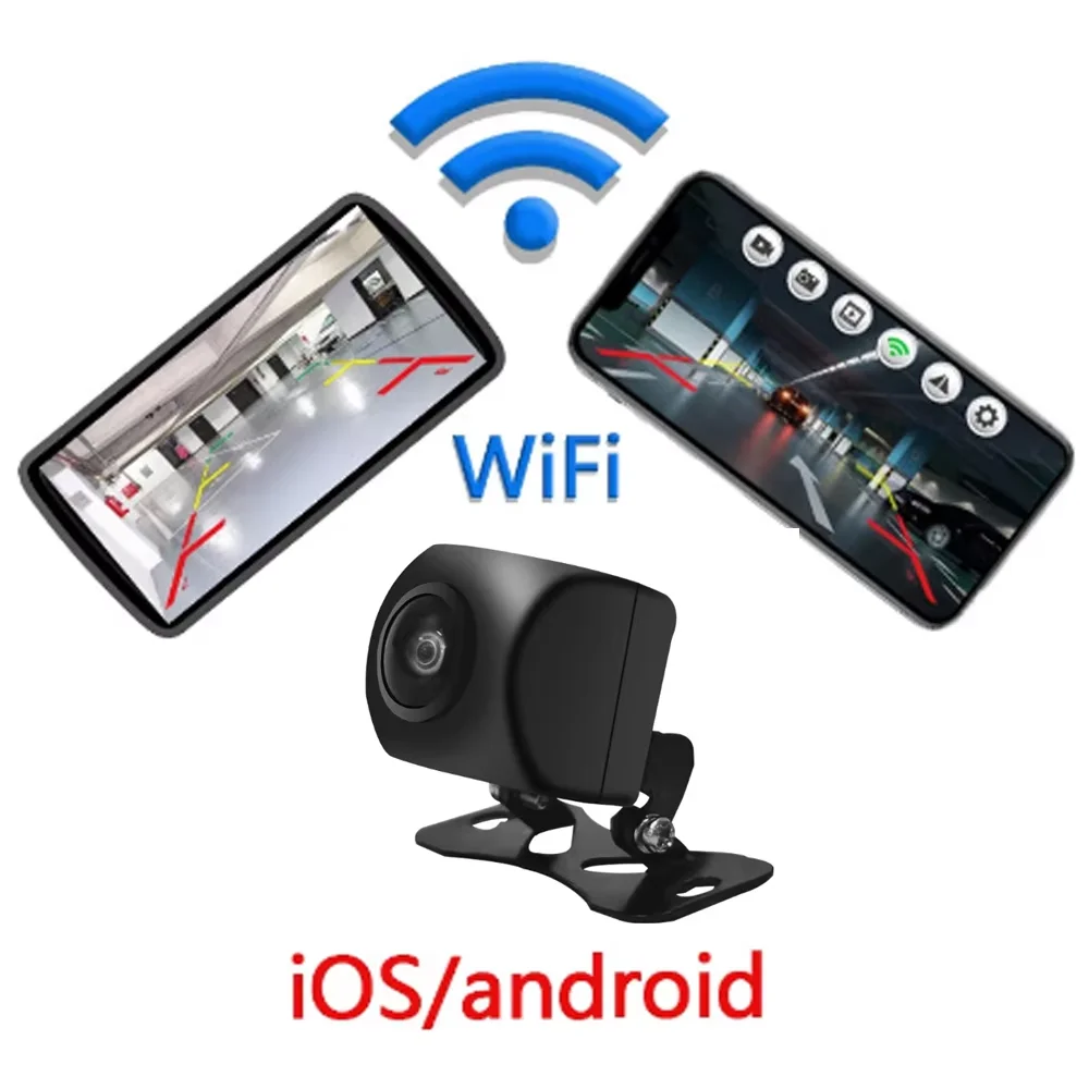 Universelle AHD 1080P Kabellose Auto-Rückfahrkamera WLAN Frontkamera Nachtsicht Wasserdicht IP67 Rückfahrhilfe für 2 Din APP Android iOS Image