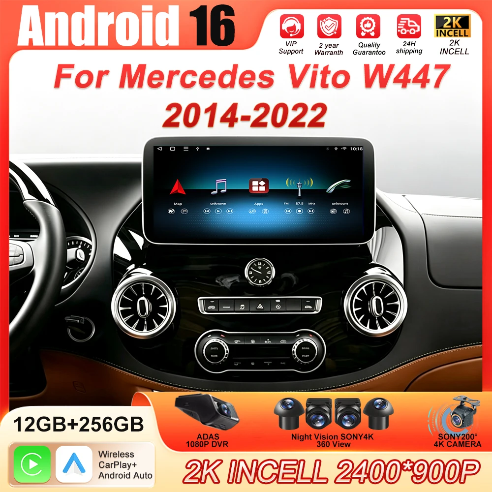 Android 12,3 Zoll Für Mercedes Vito W447 2014-2022 Auto Radio Multimedia Video Player GPS Radio 5G CarPlay navigation WIFI GPS BT