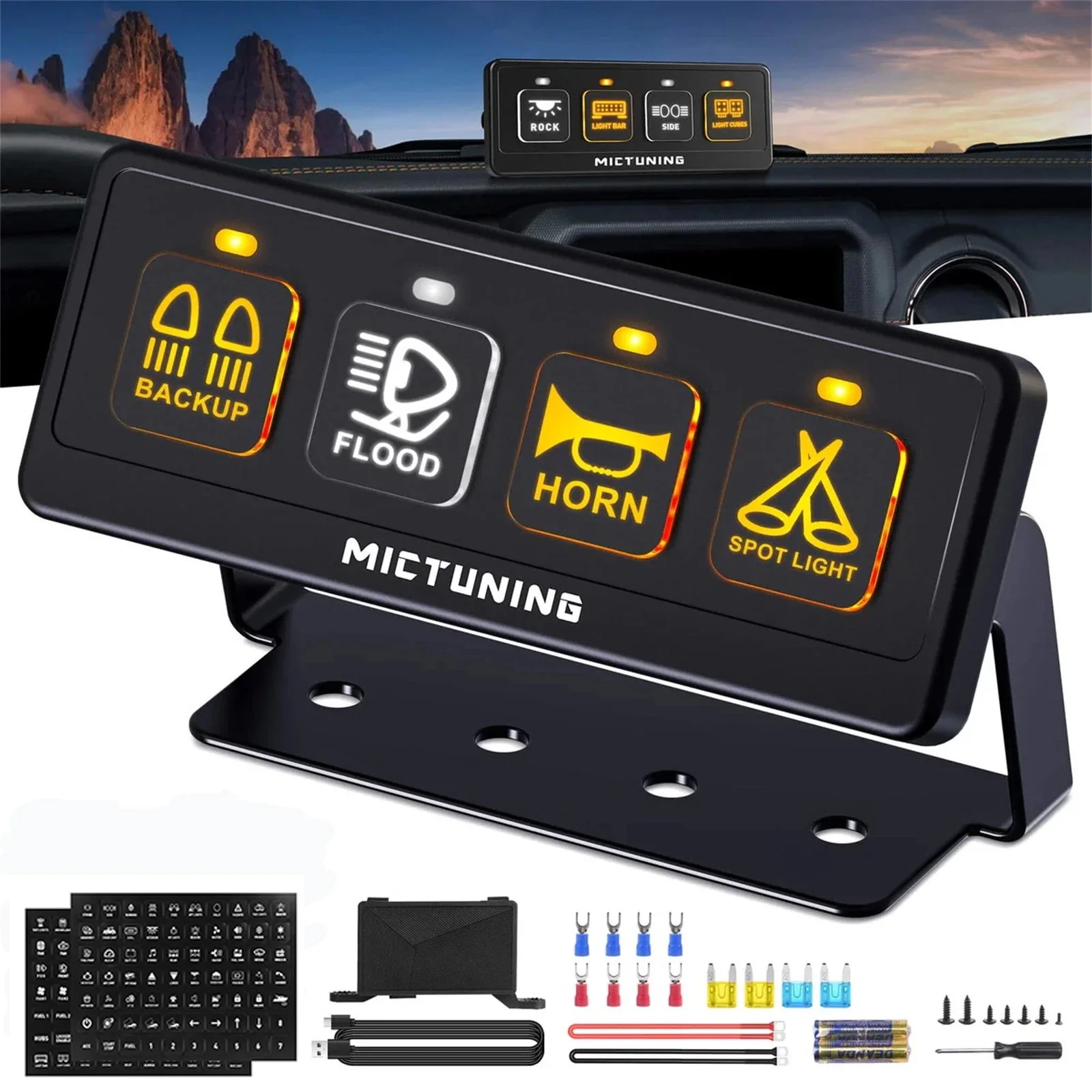 MICTUNING 4/6 Gang Wireless Switch Panel, drahtlos Palette bis zu 164 Fuß, 12 V/24 V Universal ON-OFF Relais Schalter Box für Auto ATV Image