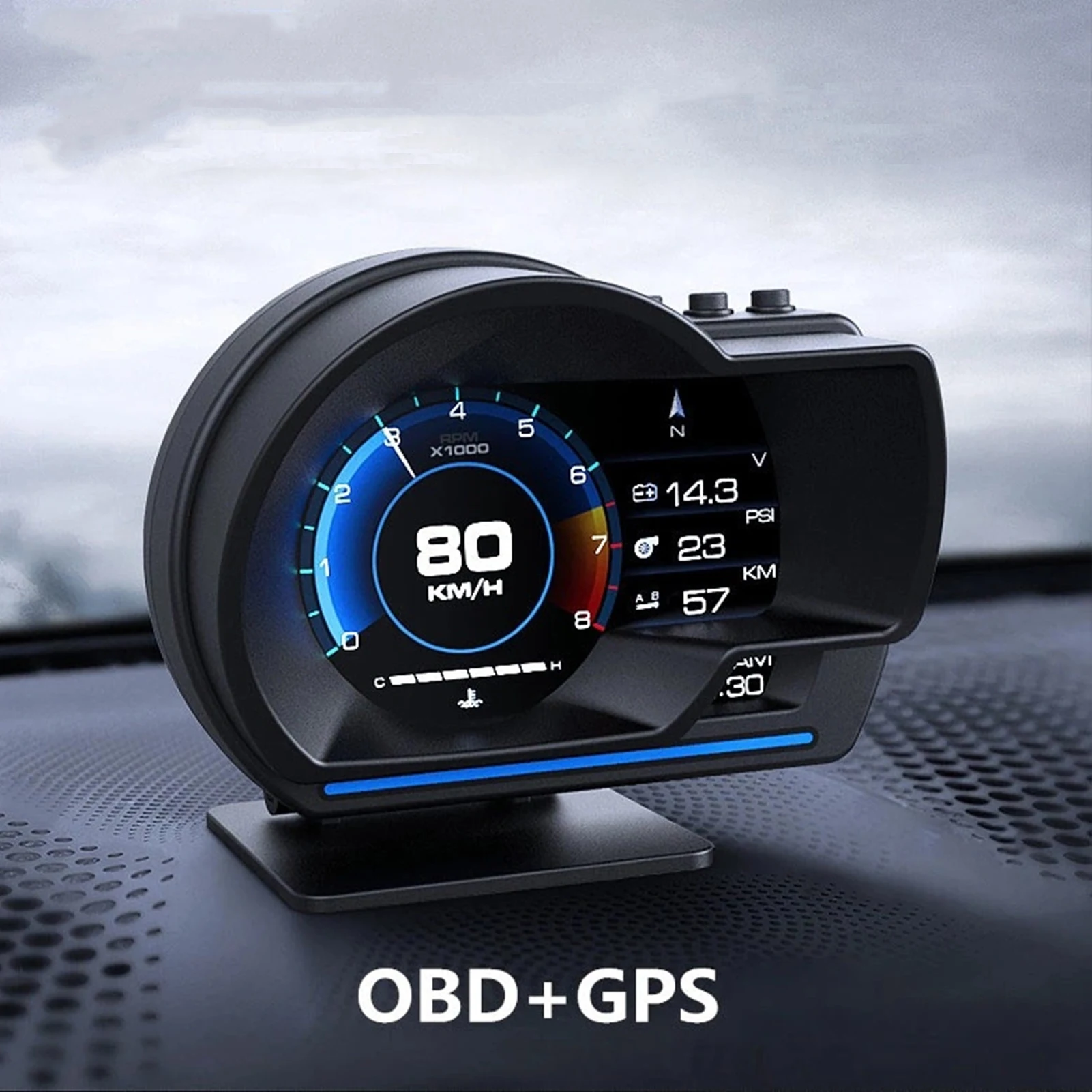 Digitaler Head-Up-Displayer, OBD2 + GPS, Geschwindigkeitswarnung, Head-Up-Display, intelligentes Messgerät, Auto-HUD-Tachometer, Turbo-RPM-Alarm für PKW, LKW Image