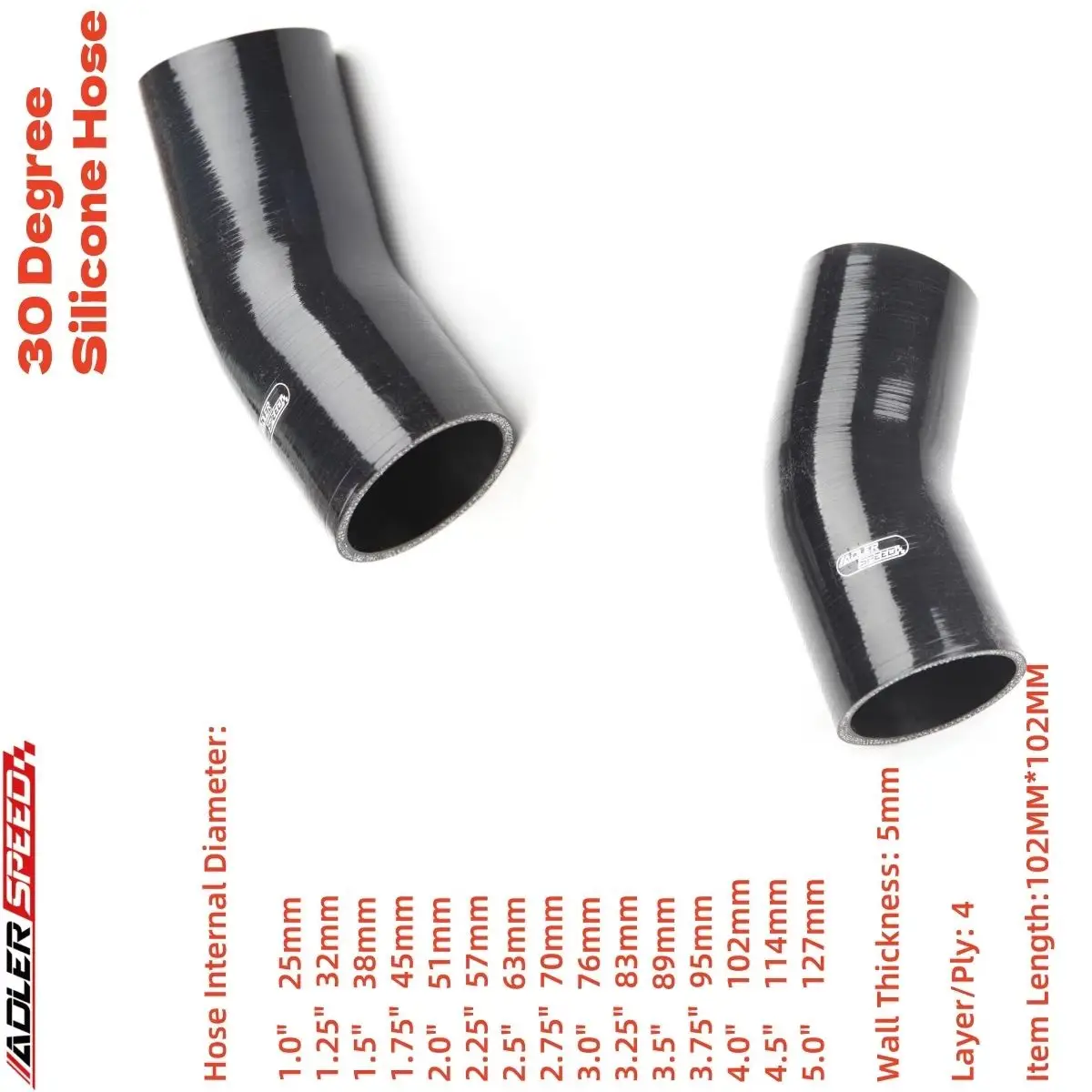 A+ Universal 30 Grad 38mm 51mm 57mm 60mm 63mm 70mm 76mm 83mm 89mm 102mm Silikon-Ellbogen-Schlauch für Turbo-Ansaugkupplung Image