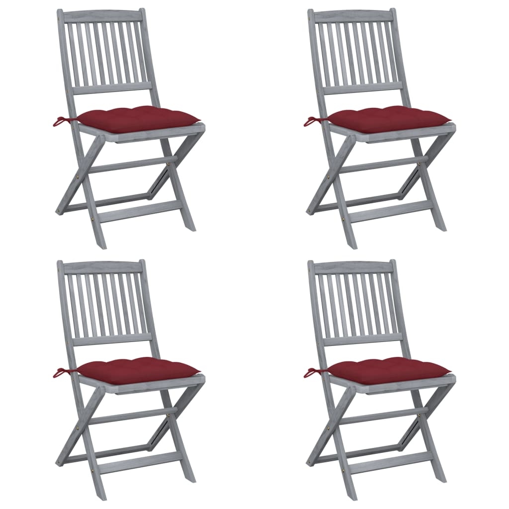 vidaXL 4x Akazienholz Massiv Gartenstuhl Klappbar mit Kissen Klappstuhl Stuhl Holzstuhl Balkonstuhl Stühle Terrassenstuhl Gartenmöbel Image