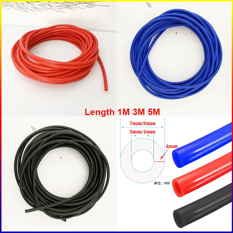 Universal Auto Auto Vakuum Silikon Schlauch Racing Linie Rohr Rohr Bule Schwarz Rot Innen Durchmesser 3/4mm Dicke 4mm Länge 1M 3M 5M Image