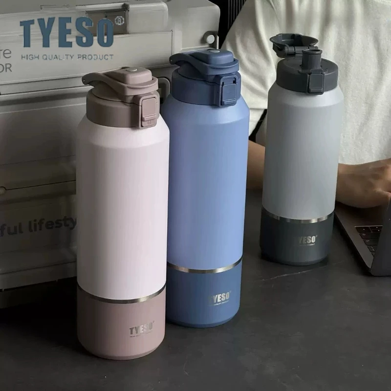 TYESO Isolierflaschen aus 304 Edelstahl, Sportflasche mit Großer Kapazität, Tragbare Outdoor-Reiseflasche, Auslaufsicher mit Flip-Top-Deckel, Vakuum-Thermobecher Image
