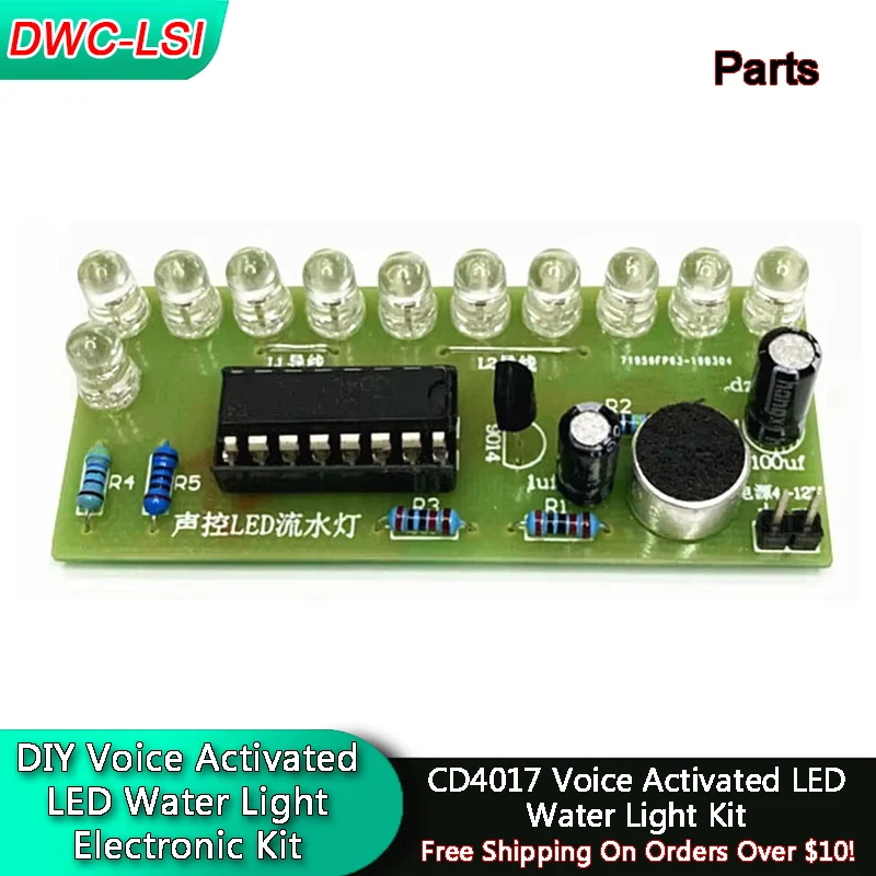 DIY-Elektronik-Kit-Modul, sprachaktiviertes LED-Wasserlicht-Kit, CD4017, Laternenkontrolle, Spaß, elektronische Produktion, Lehraining Image