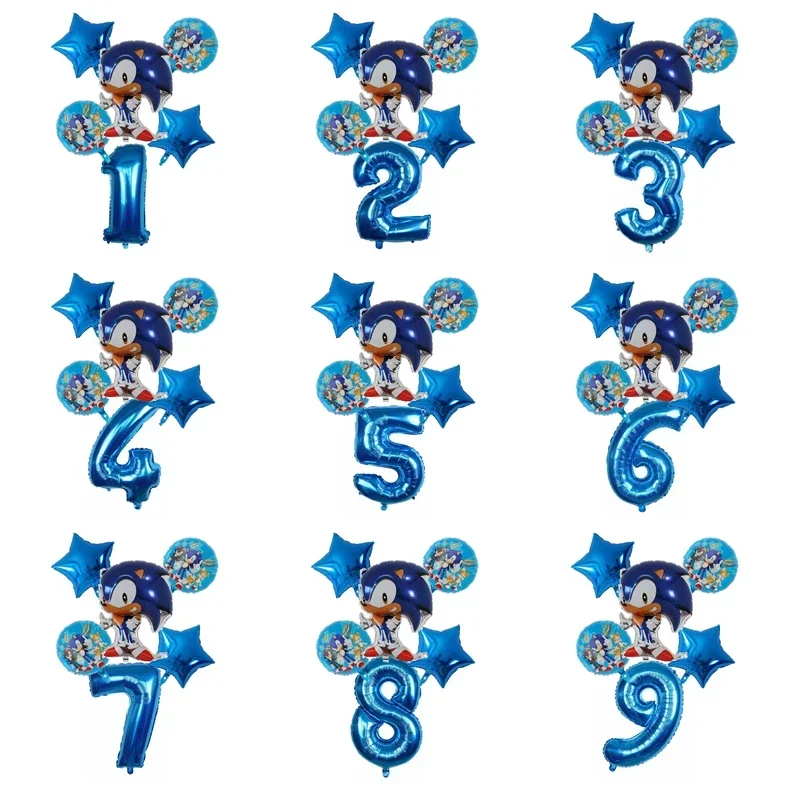 Set di Palloncini con Personaggio Anime Sonic, Combo di Palloncini con Numeri, Action Figure, Decorazioni per Feste di Compleanno, Palloncini in Alluminio, Regalo per Bambini