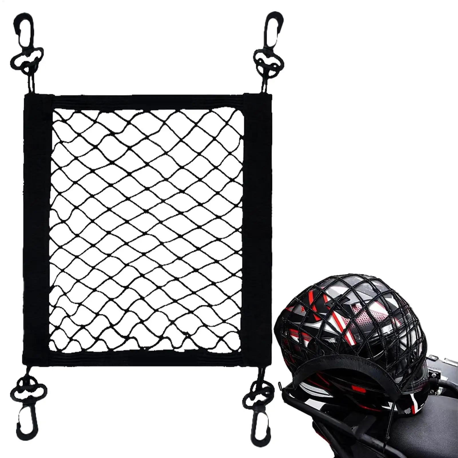 Rete da carico per moto 30x30 cm, rete elastica a doppio strato per casco, rete da carico Bungee con ganci, rete per bagagli