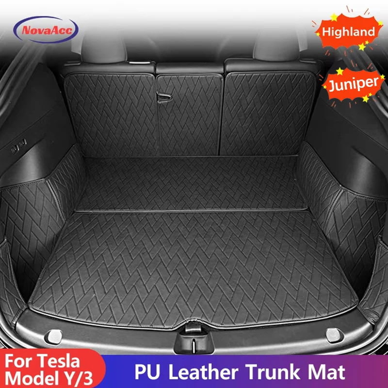Leder-Kofferraummatten, vollständig umgeben, wasserdicht, rutschfest, individuelle Bodenmatte für Tesla Model Y Juniper 3 Highland 2017 bis 2025 Image