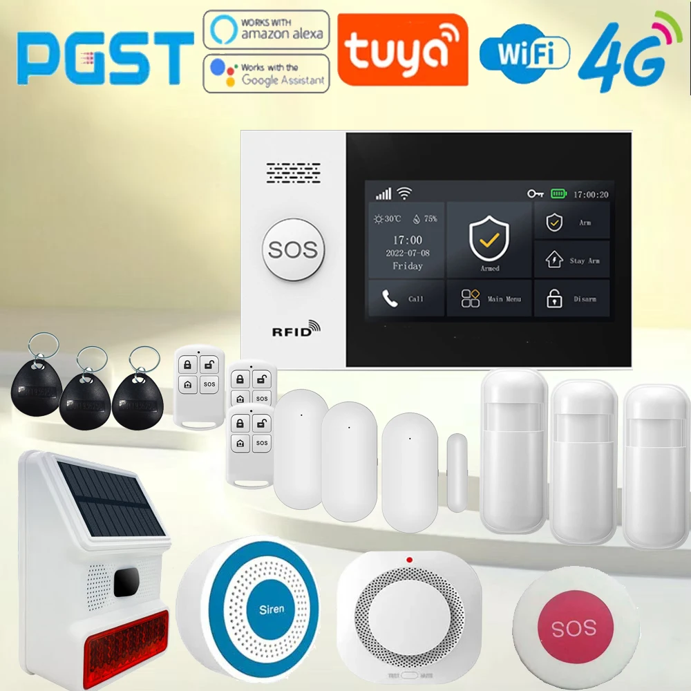 Sistema di allarme domestico intelligente 4G, allarme domestico wireless sicuro PGST WIFI, sensore di movimento a infrarossi 433 MHz, sensore di fumo e altri sensori.
