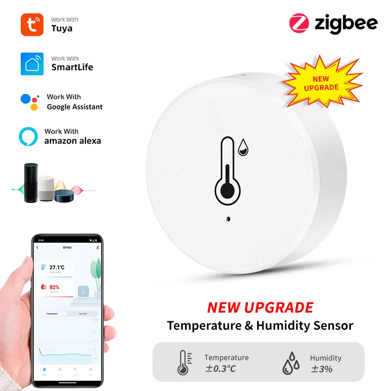 Tuya ZigBee Echtzeit-Temperatur- und Feuchtigkeitssensor funktioniert mit Alexa Google Home Smart Home Smart Life/Tuya Smart App Control Image