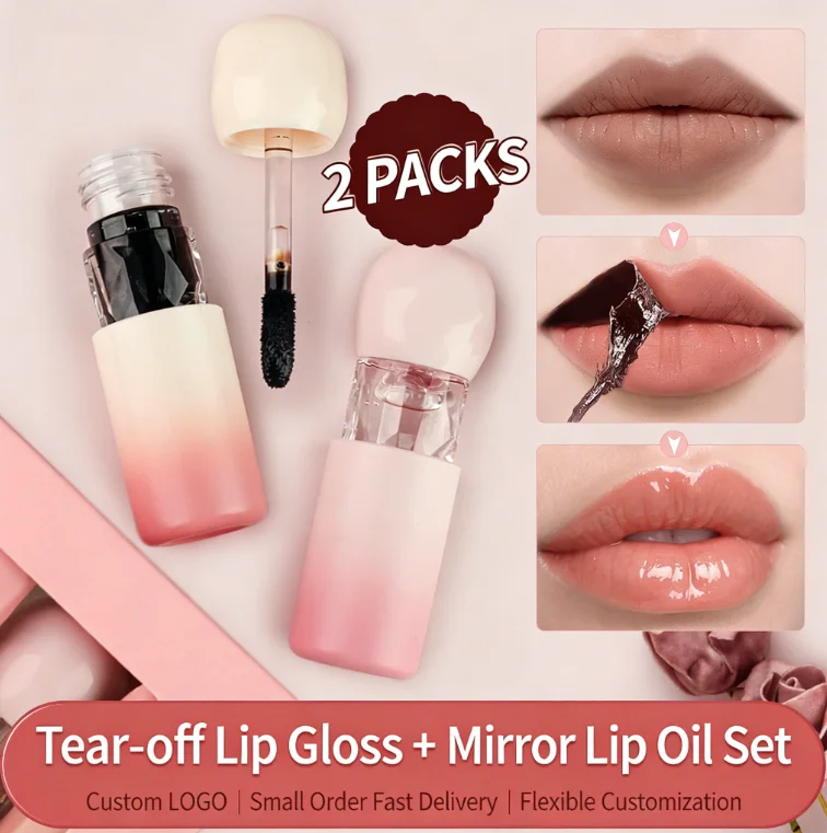Kit Labbra 2 Pezzi: Olio Labbra Lucido Trasparente e Gel Tinta Labbra Private Label Gloss Impermeabile Tinta Labbra Peel-Off Rossetto Opaco Kit Cura Labbra