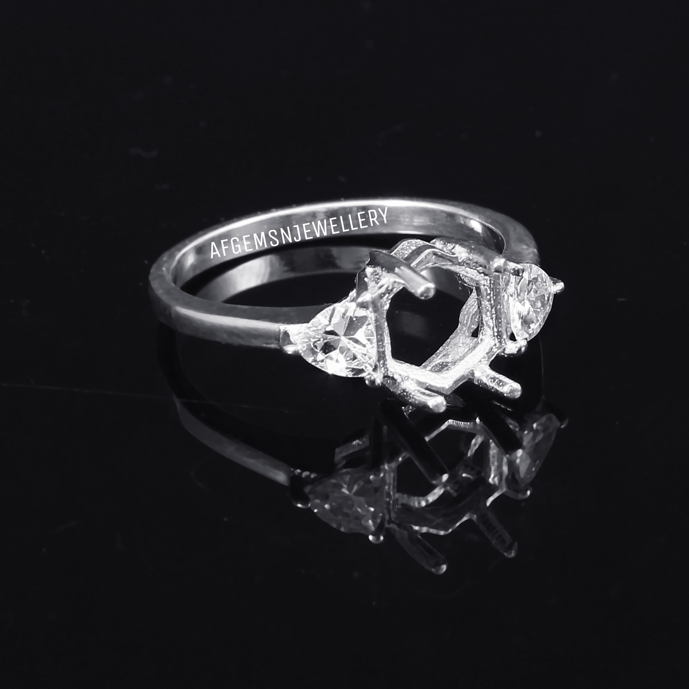 7MM Hexagon Semi Mount Ring-Without Stone Ring-Prong Setting Ring-925 Sterling Silver Ring-Wedding Ring-Ring Setting Without Stone