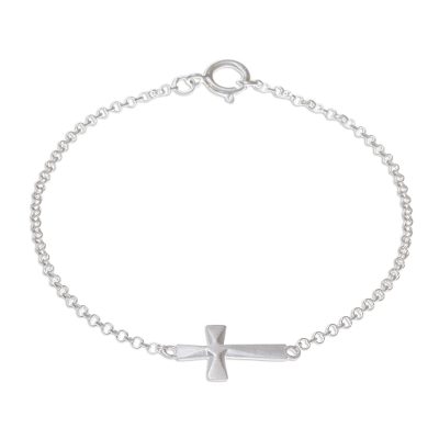 Profession of Faith,'Sterling Silver Cross Pendant Bracelet from Thailand'