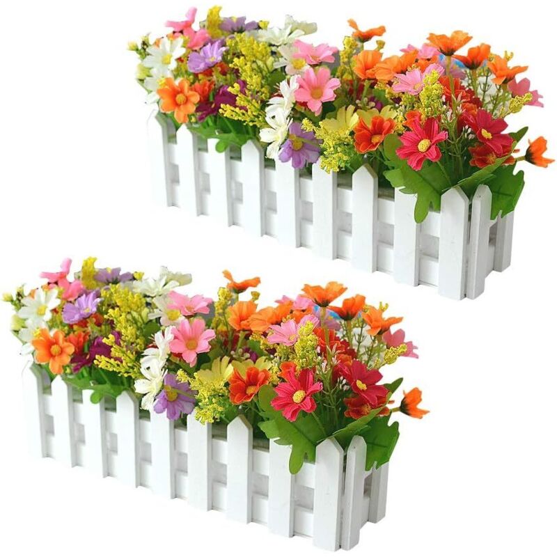 Langray - Fiori Artificiali In Vaso, 2 Pezzi Di Fiori Decorativi Artificiali Con Recinzione In Legno, Fiori Artificiali Autunnali, Orchidee Artificiali, Decorazione Floreale Finta Per Balcone, Soggiorno, Giardi
