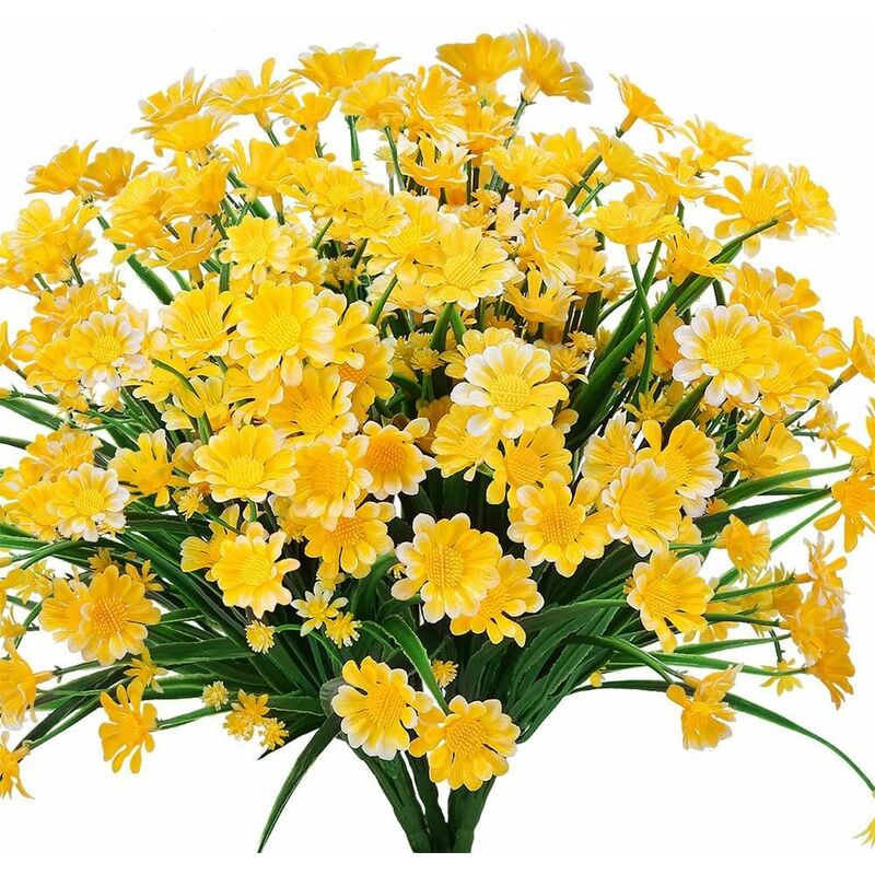 Minkurow Fiori Artificiali Margherita, 4 Pezzi Fiori Artificiali Arbusti Di Plastica Verdi Fiori Finti Fiori Artificiali Per Interni Ed Esterni (giallo)