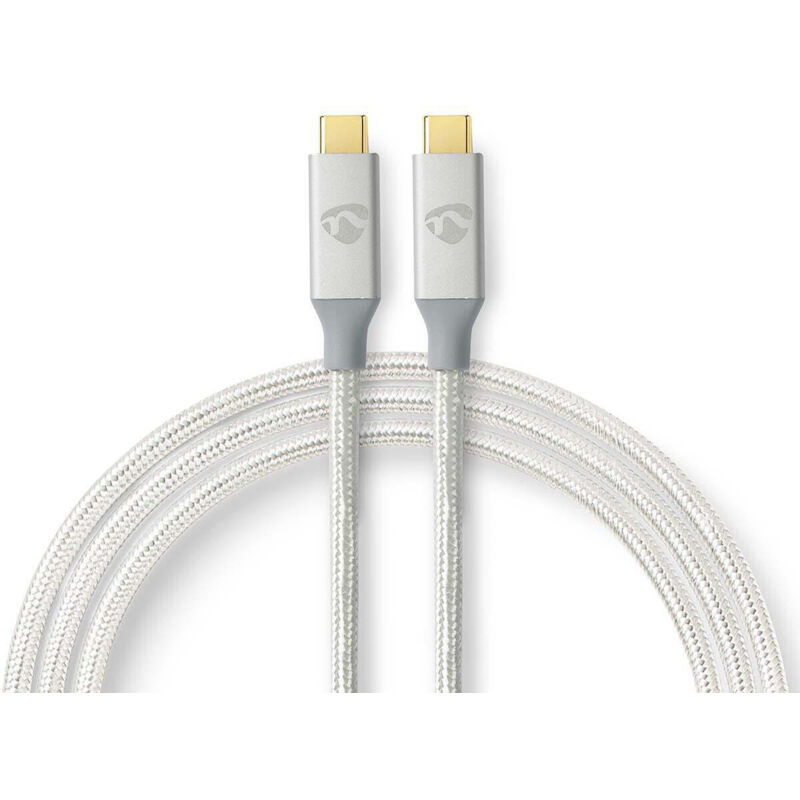 Usb Cable Usb 32 Gen 2x2 Usb C Male Usb C Male 100 W 4k60hz 20 Gbps Gold Plated 200 M Round Braided Nylon Silver Carton With Covered Window