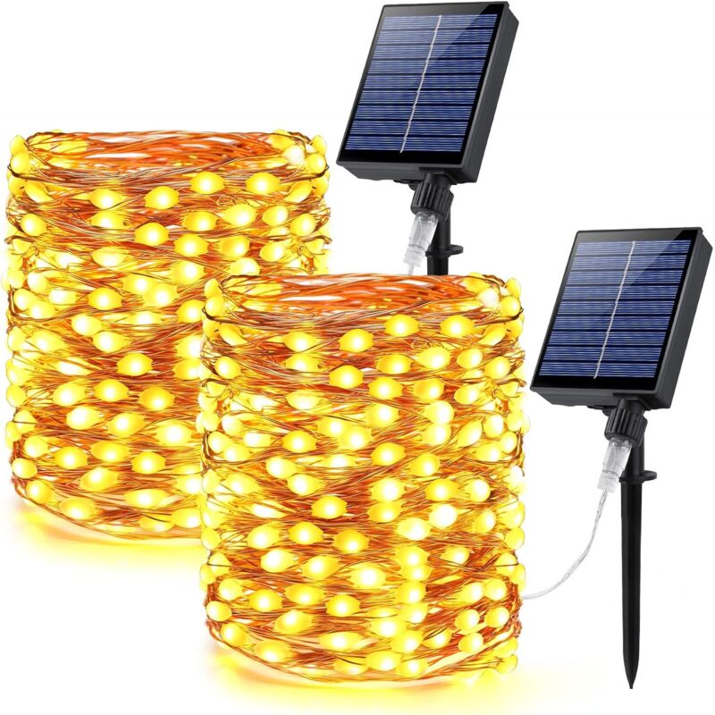 Luci A Stringa Solari, Confezione Da 2 Grandi Perline Led Da 20 Metri, 200 Luci A Stringa Solari Super Luminose Per Esterni, Impermeabili, 8 Modalità Di Luci Solari Scintillanti, Mini Luci Solari Per