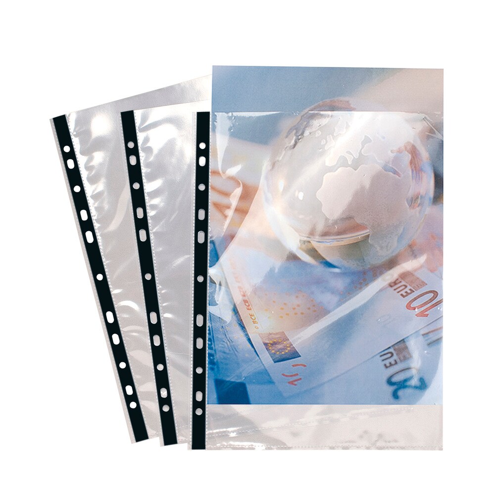 Exacompta Packung mit 10 Prospekthüllen glatt und gelocht aus PP 90µ, DIN A4 Image