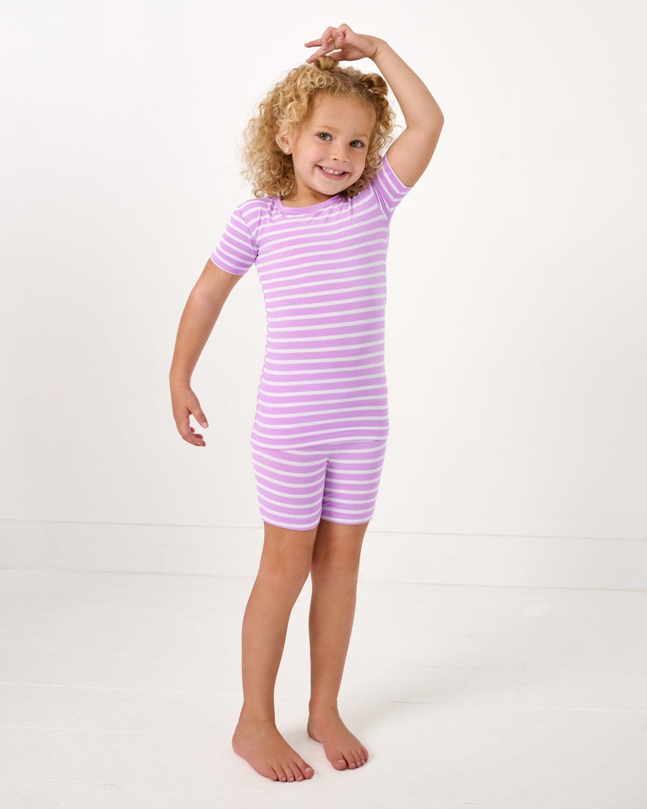 Sweet Orchid Stripe Two-Piece Short Sleeve & Shorts Pajama Set - 18-24 months