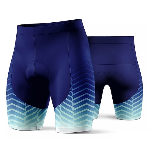 Marineblaue Herren-Radhose mit 3D-Gelpolster, blauem Farbverlauf und Chevron-Muster, atmungsaktiv, schnelltrocknend, feuchtigkeitsableitend, UPF 50, geeignet für Rennradfahren, Triathlon und Image