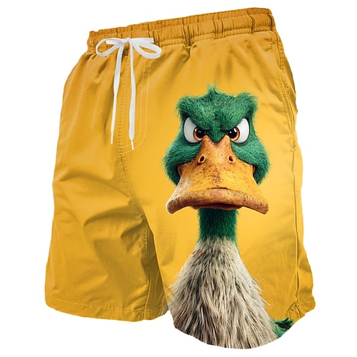 Herren Lustig Ente Comic-Tiere Badehosen Badeanzüge Badeshorts Boardshorts Mittlere Taille Hawaiianisch Strandurlaub Seitentaschen Netzfutter Elastischer Kordelzug in der Taille Designer Bekleidung Image