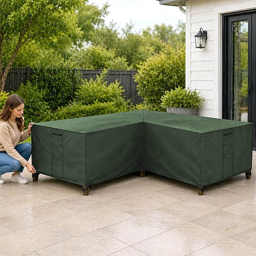 Gartenmöbelabdeckung, L-förmige Lounge-Abdeckung, wasserdichte Rattan-Sofaabdeckung, für Gartenmöbel, Sitzgruppen, Ecksofas, Ecklounge-Sets, Plane (270 x 270 x 90 cm, schwarz)