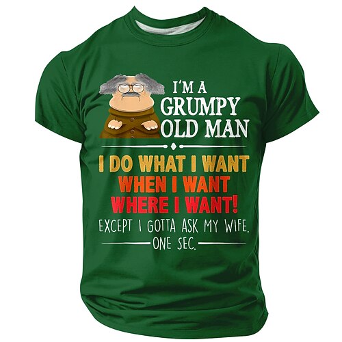 Herren-T-Shirt „Ich bin ein mürrischer alter Mann, ich muss meine Frau eine Sekunde fragen" – lustiger, sarkastischer Ehehumor, Ehemann-Meme, Grafik, Rundhalsausschnitt, Kurzarm, Vatertagsgeschenk für