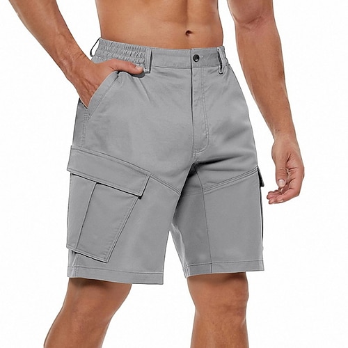 Herren Cargohose Cargohosen Cargo-Shorts Shorts Freizeitshorts Tasche Elastischer Bund Einfach Atmungsaktiv Knielang Lässig Outdoor Streetwear Mode Streetwear Schwarz Khaki Mikroelastisch Image