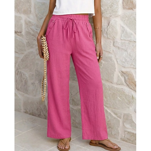 Damen Gerade Urlaub Basic Volle Länge Hohe Taille Einfach Bequem Mikroelastisch Täglich Dunkelblau Grasgrün Schwarz Rote Sommer Frühling Image