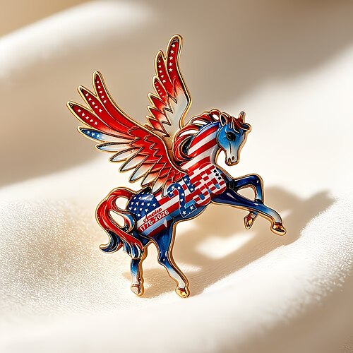 Brosche mit Adler und Pferd zum 250. Jahrestag für Damen und Herren, patriotische Strass-Anstecknadel mit Weißkopfseeadler-Motiv, perfekt für Anzüge, Mäntel und Kragen, ideales Accessoire als Geschenk Image