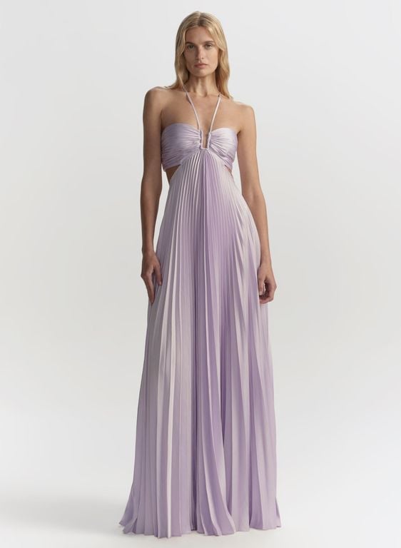 Moira Satin Pleated Maxi Dress - Purple - A.L.C. Dresses