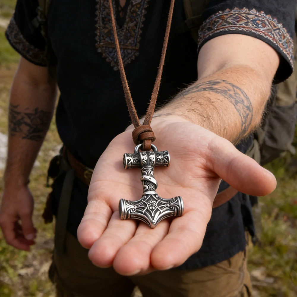 Nuovo Set di Ciondoli da Uomo Personalizzati con Martello di Thor, Catena Bizantina Dominante, Gioielli in Acciaio al Titanio, Collana Amuleto da Uomo, Regalo di Gioielleria