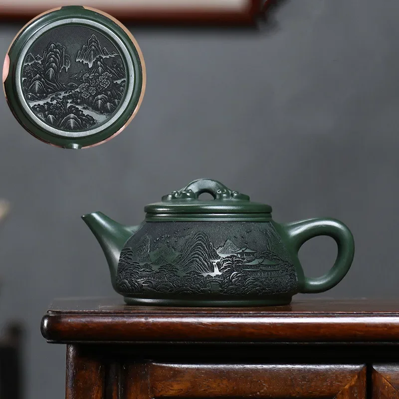 Tradition Yixing Purple Clay Teapot Chinese Handmade Landscape Tea Pot Raw Ore Green Mud Kettle Household Zisha Teaware 340ml