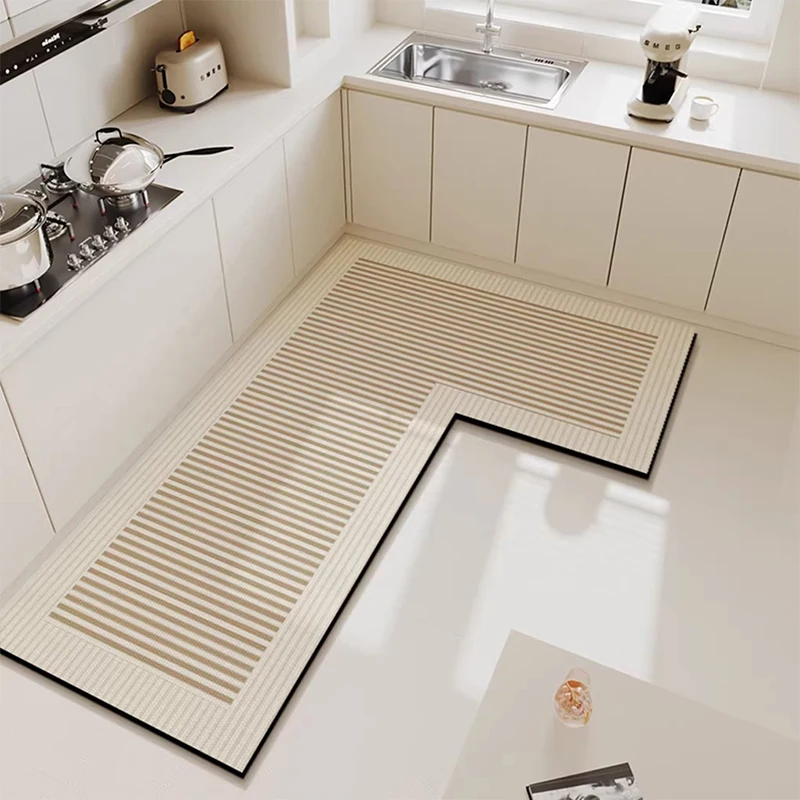 Kitchen Mat Waterproof Floor Mat Pvc Leather Rug Simple Style L-shaped Carpet Anti-oil Non-slip Carpets Home Decoration Rugs