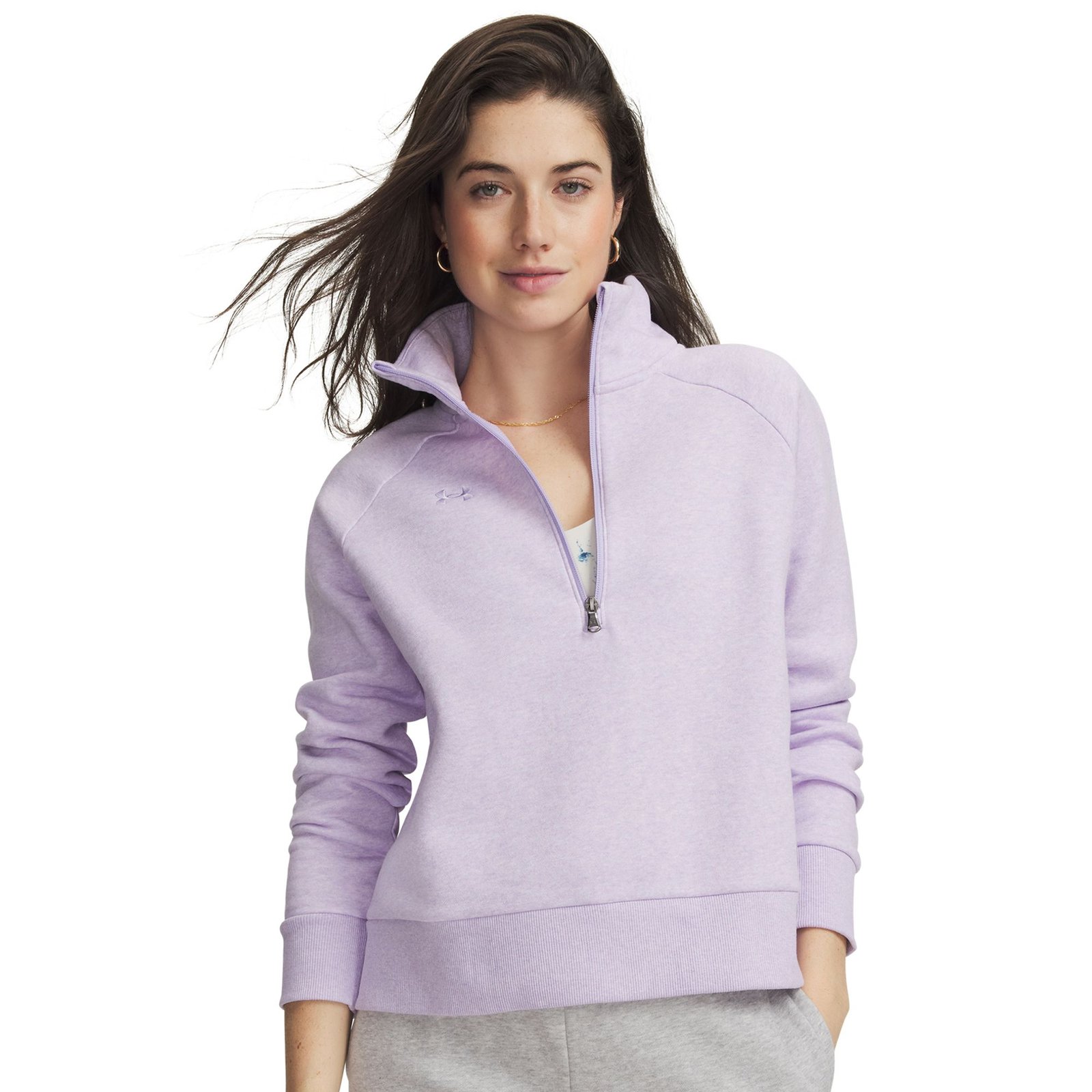 Under Armour Women's Rival Fleece 1/2 Zip (Size L) Purple Crest Light Heather/Purple Crest, Cotton,Polyester