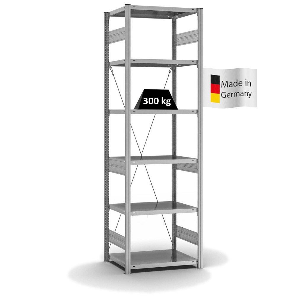 PROREGAL Fachbodenregal Stecksystem | Grundregal | HxBxT 250x75x50cm | 6 Ebenen | Fachlast 300 kg | Einseitig nutzbar | Verzinkt Image