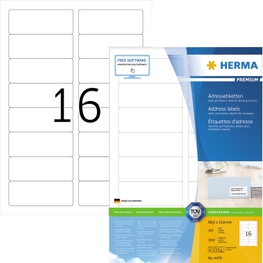 HERMA Adressetikett Premium 4479 88,9x33,8mm weiß 1.600 St./Pack. Image